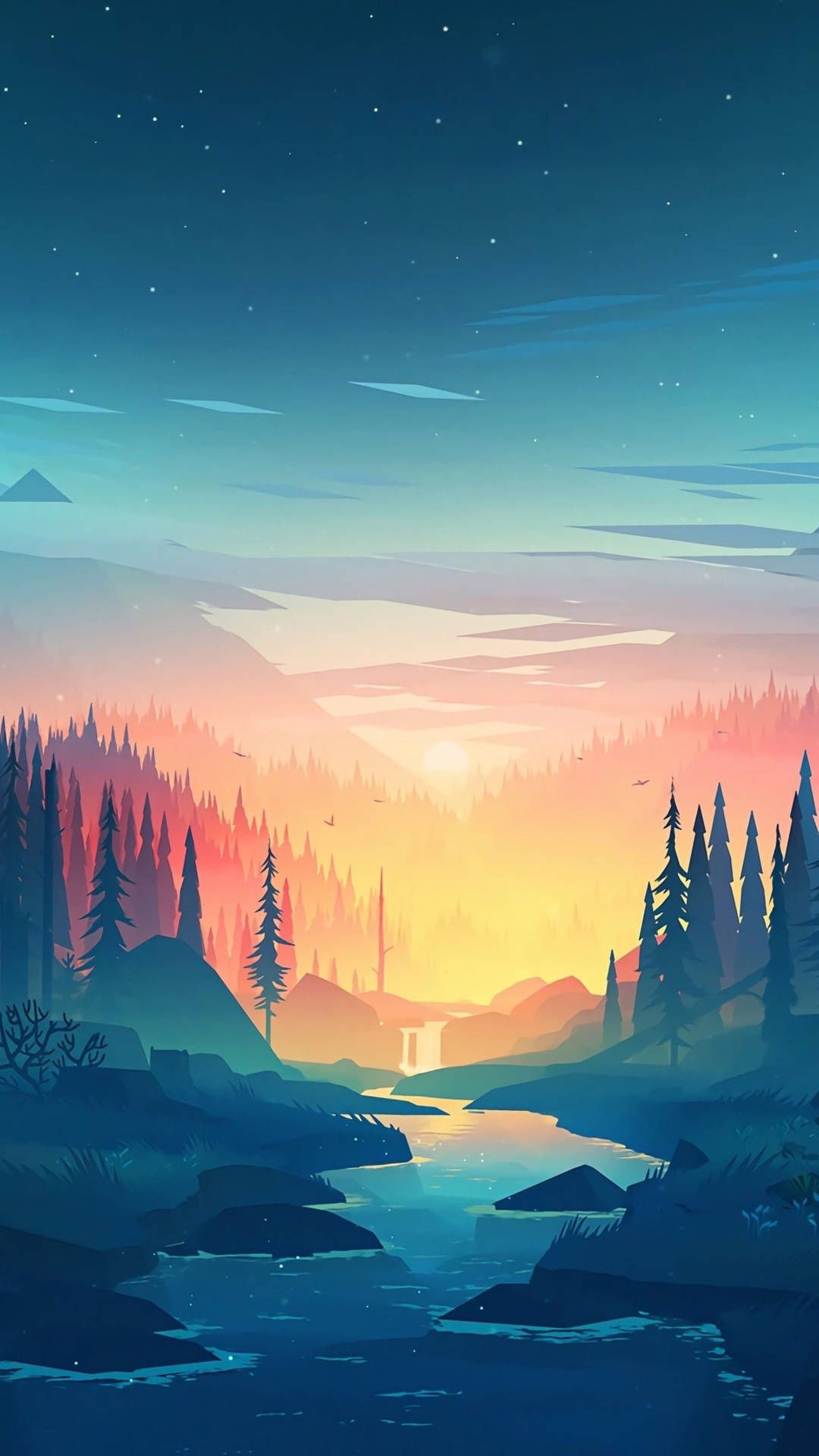 1080x1920 Download Sunset And River Tonal Contrast Wallpaper