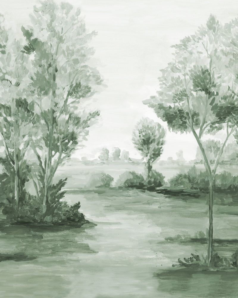800x1000 Vintage Trees Green Panoramic Hand Painted Designer Mural Wallpaper