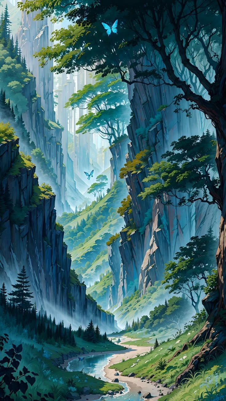 736x1308 Wallpaper river, trees, forest, mountains, valley, landscape, nature, ai, art, AI 4K by Vemisto 20. Download wallpaper river, trees, forest, mountains, valley, landscape, nature, ai, art for free