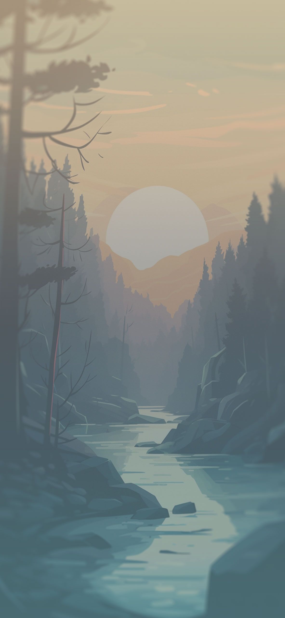 1183x2560 River in the Mountains & Sun Wallpaper Wallpaper 4k