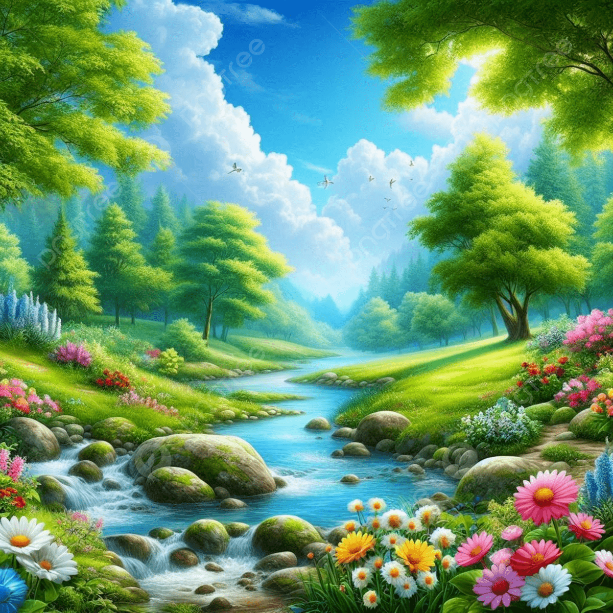 1200x1200 Art Of Nature Drawing Landscape Illustration River View, Art Of Nature, Landscape Illustration, River View Background Image And Wallpaper for Free Download