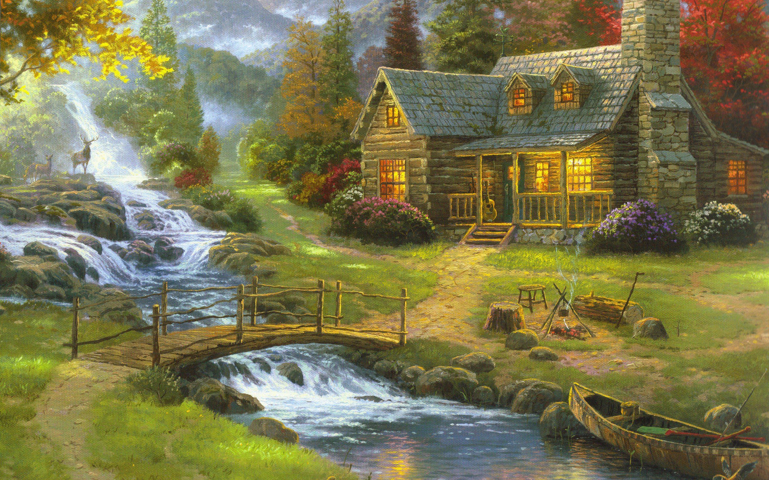 2560x1600 houses, Artwork, Rivers Wallpaper HD / Desktop and Mobile Background
