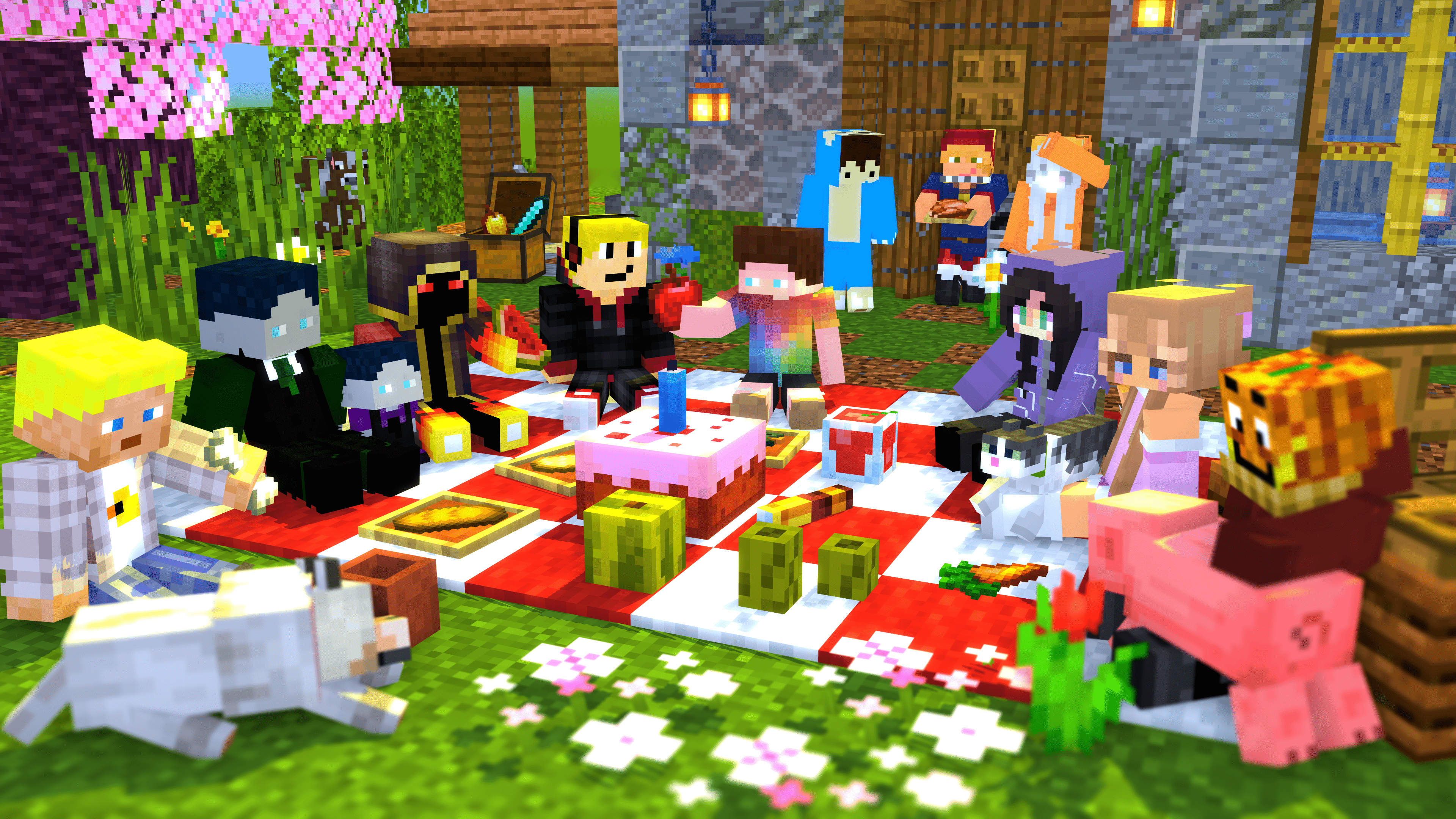 3840x2160 Minecraft Basti, Kevin, Hugo, Wichtiger, Norisk, Stegi, Veto, Mienah, Isa, Paluten And Heiko Wallpaper (Made In Mine Imator)