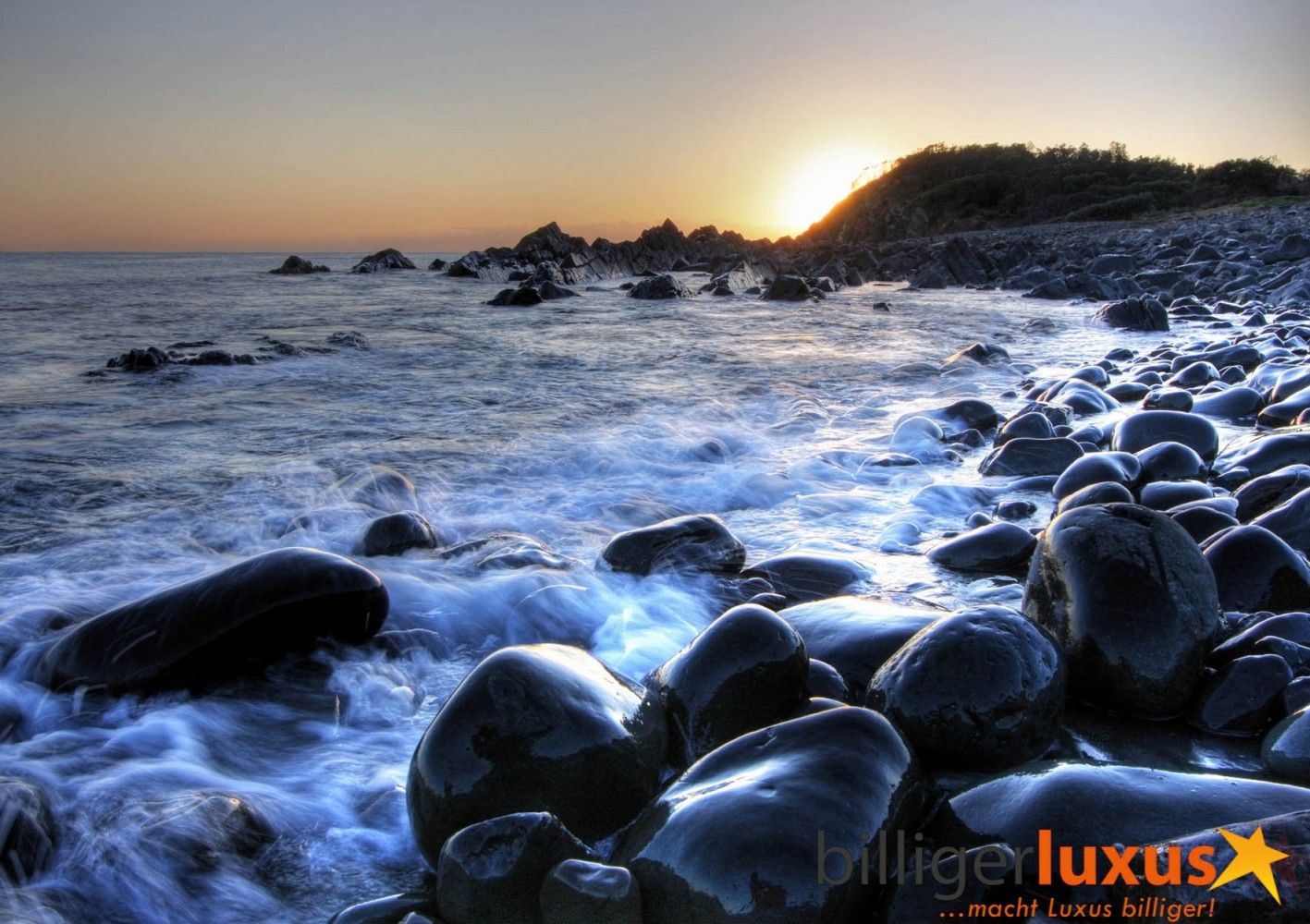 1417x1000 Wall mural wallpaper sunset sea stones 360 cm x 254 cm