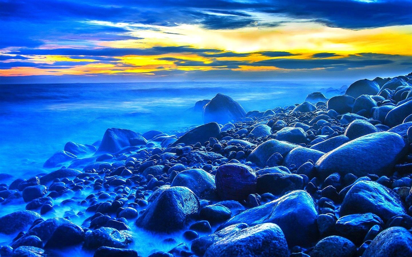 1440x900 Sunset, Sea, Stones, Dusk, Blue Style 640x1136 IPhone 5 5S 5C SE Wallpaper, Background, Picture, Image