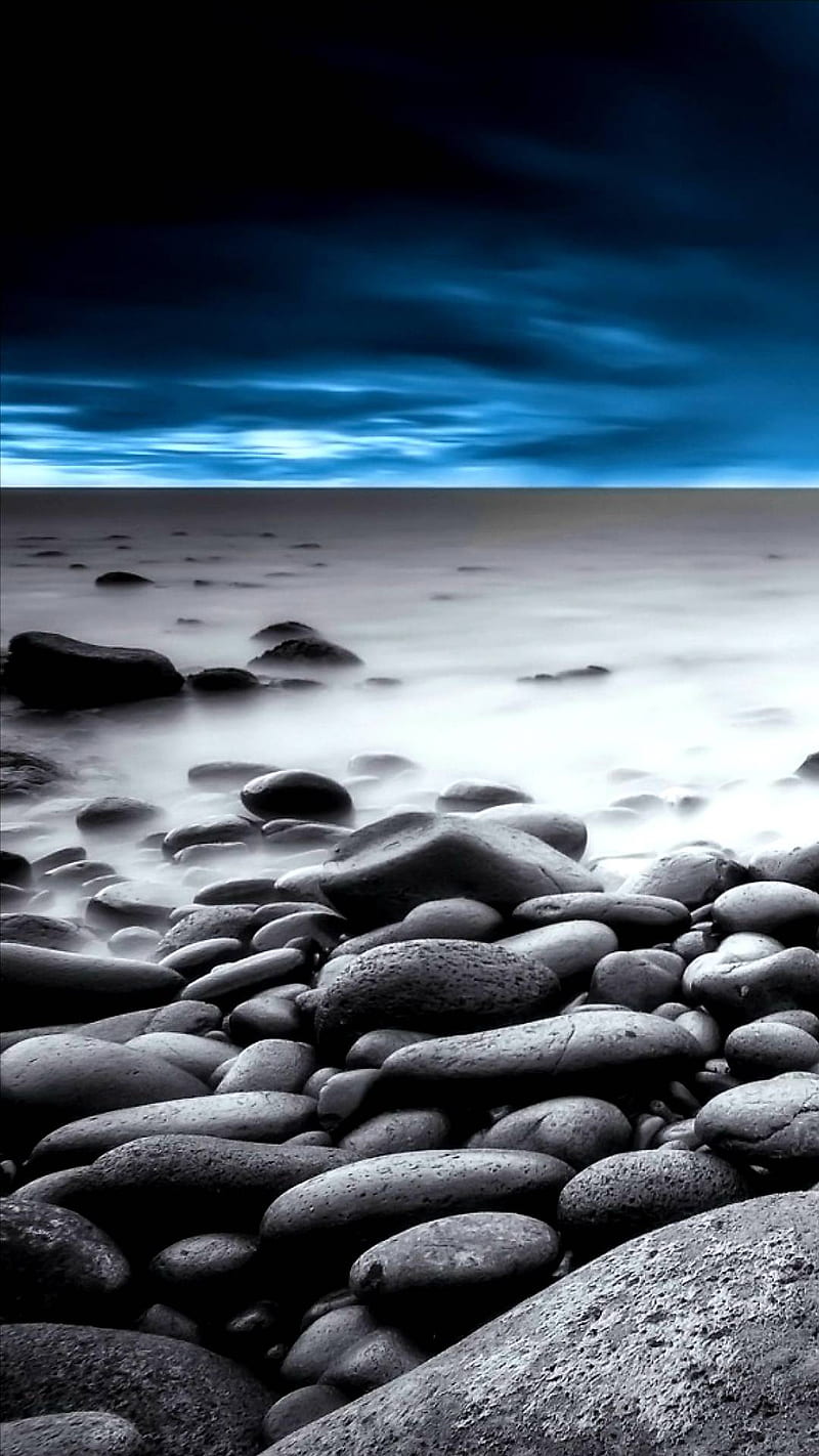 800x1422 Blue, beach, black, landscape, landscapes, ocean, stone, stones, water, HD phone wallpaper
