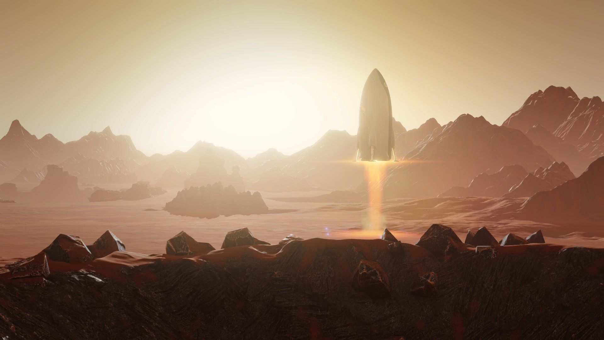 1920x1080 Spaceship landing on Mars from Surviving Mars game