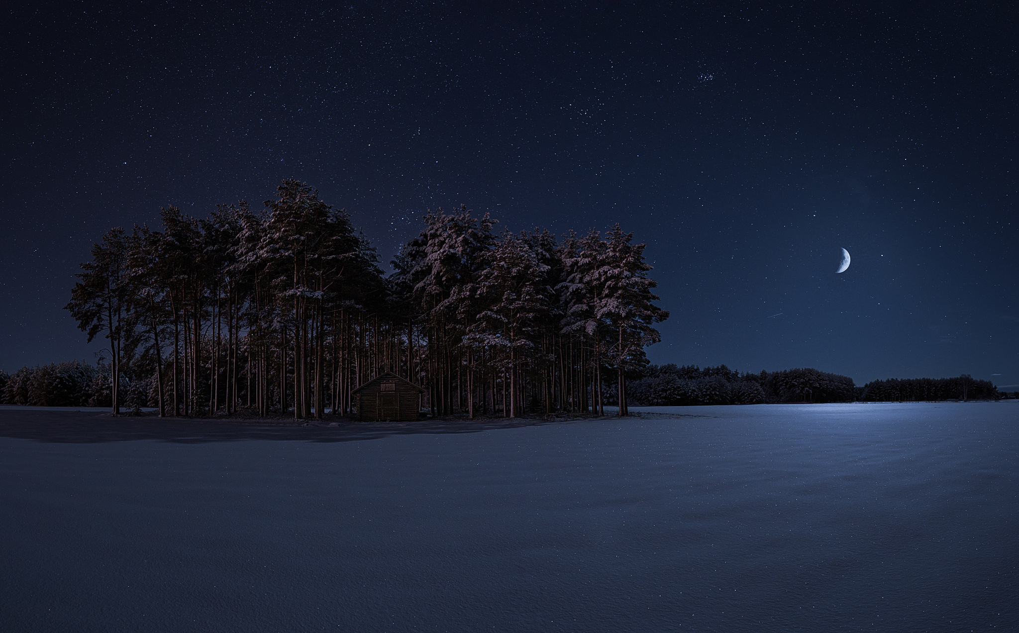 2048x1272 Starry Winter Night Wallpaper, HD Nature 4K Wallpaper, Image and Background