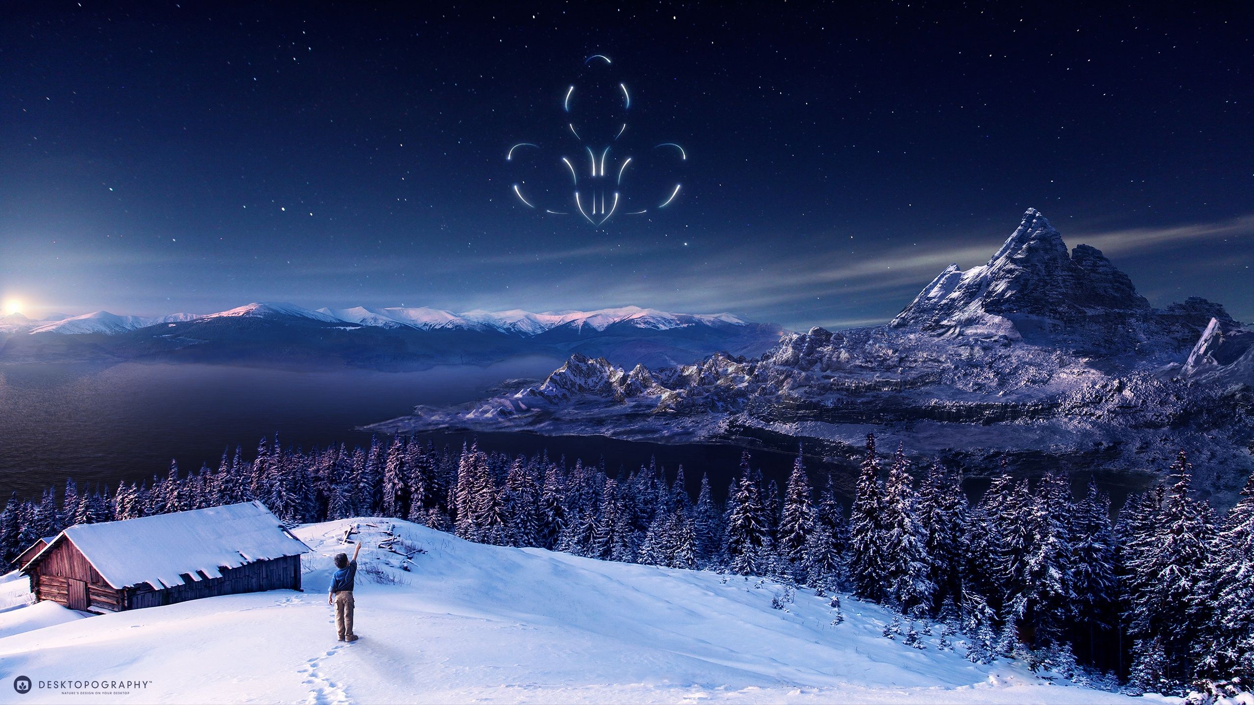 2560x1440 Wallpaper Snow Covered Mountain During Night Time, Background Free Image