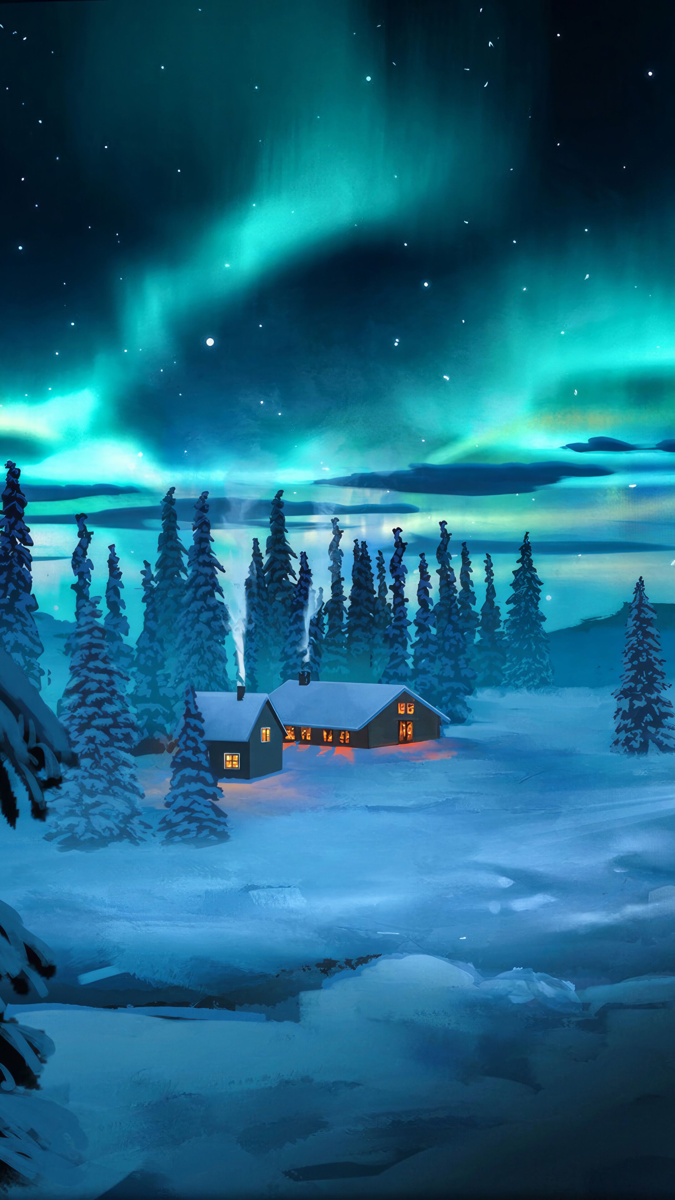 2160x3840 Northern Lights Snowy Night Stars Snow Scenery 4K Wallpaper iPhone HD Phone a