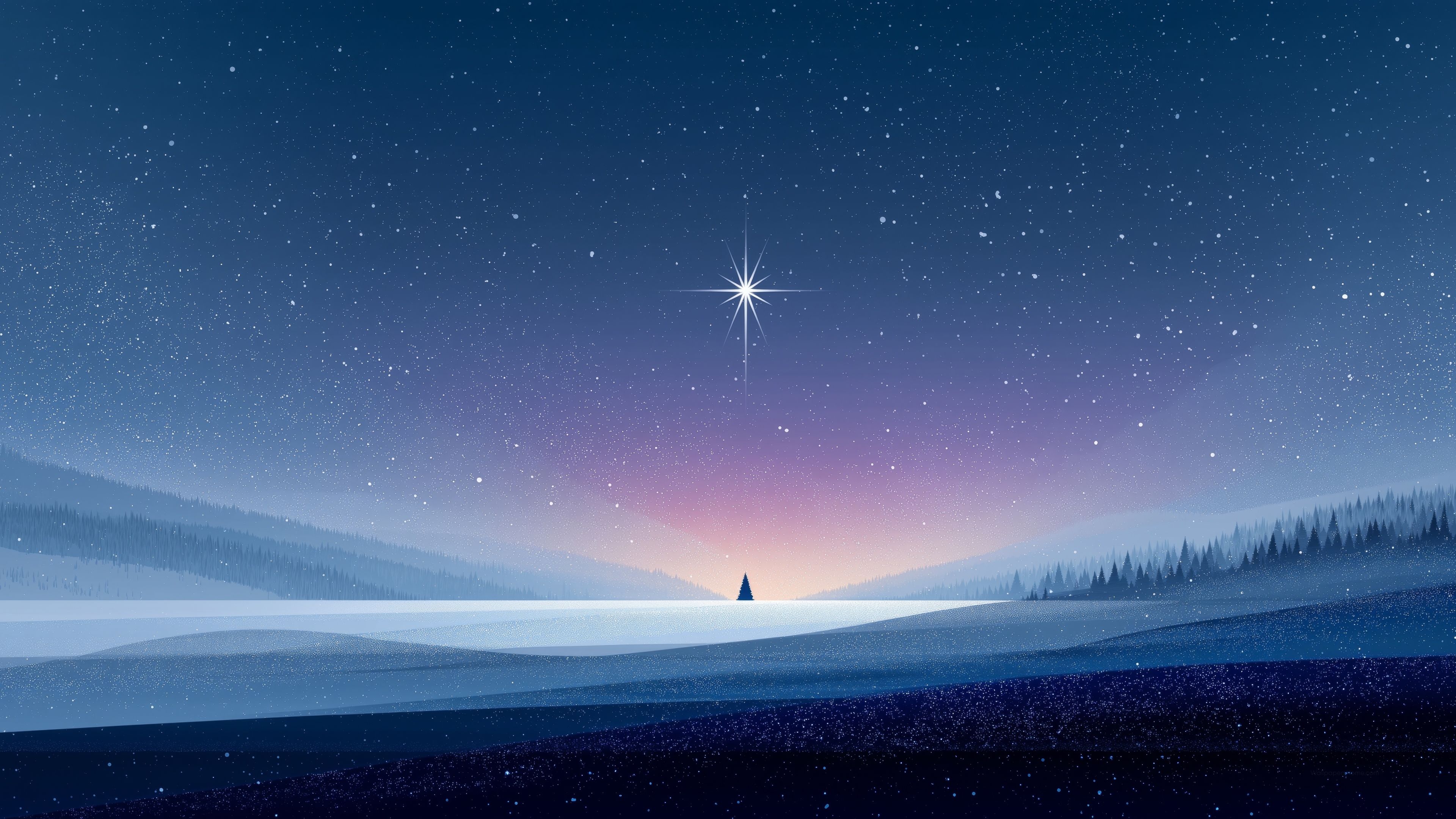 3840x2160 Winter night Wallpaper 4K landscape, Peaceful night