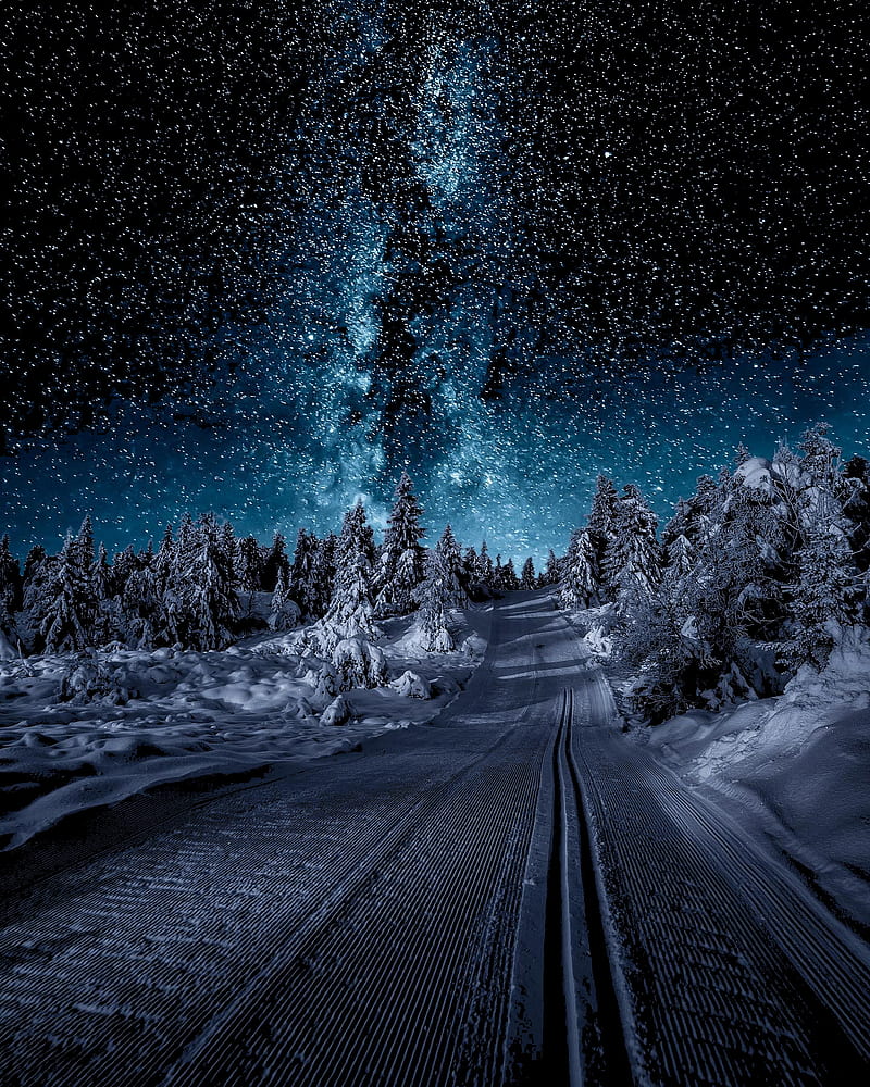 800x1000 HD starry winter night wallpaper
