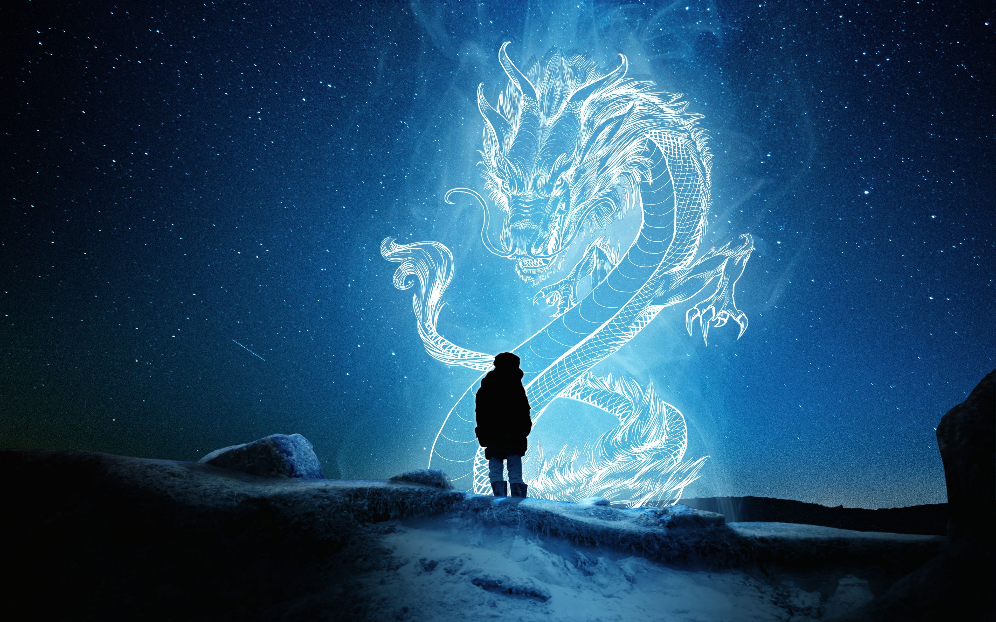 3840x2400 Download wallpaper 3840x2400 silhouette, dragon, illusion, art 4k ultra HD 16:10 HD background