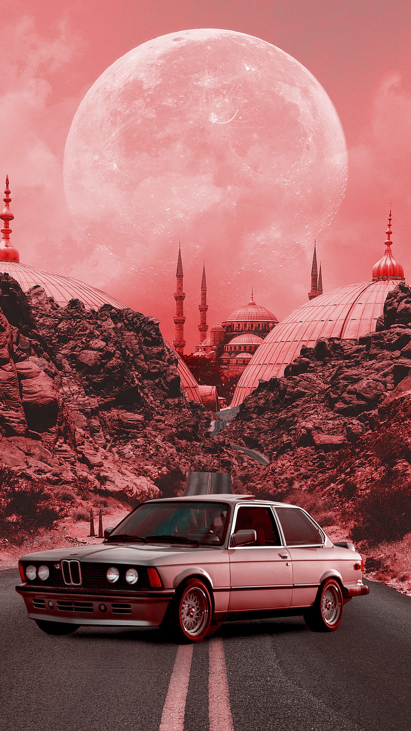 800x1422 Red Town, Taudalpoi, bmw, car, carros, city, collage, digital, landscape, moon, HD phone wallpaper