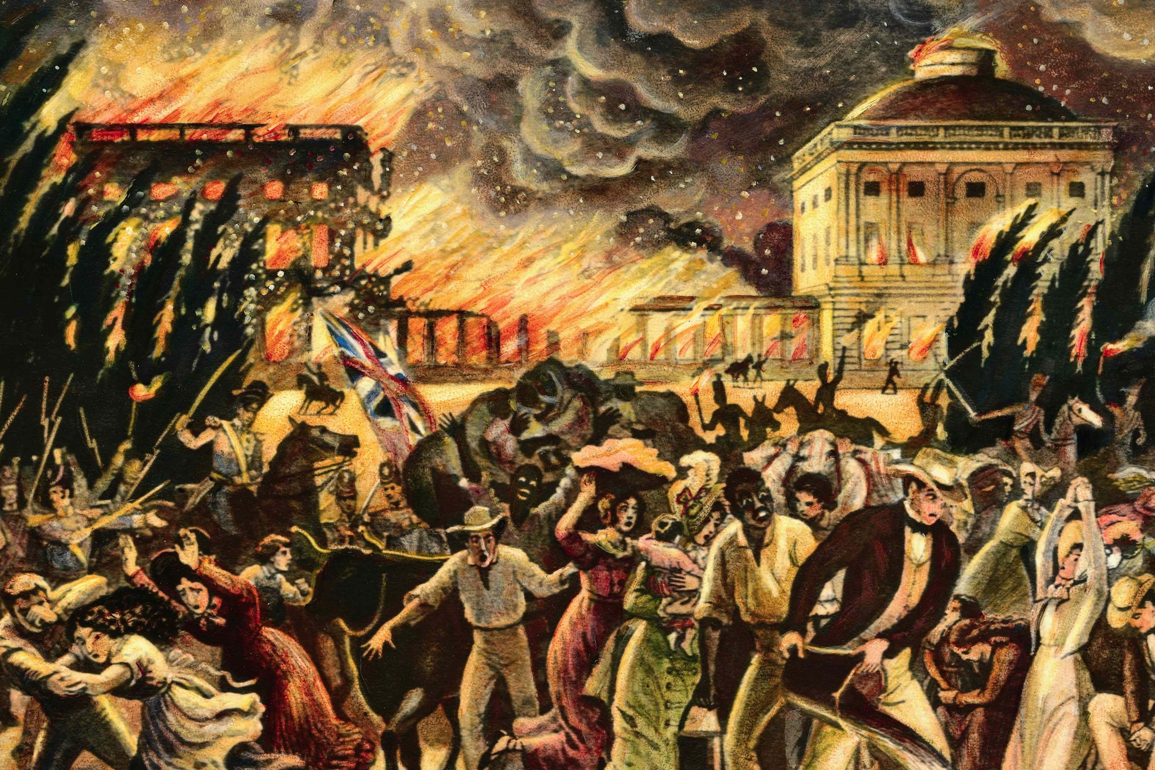 3840x2560 British troops set fire to the White House. August 1814