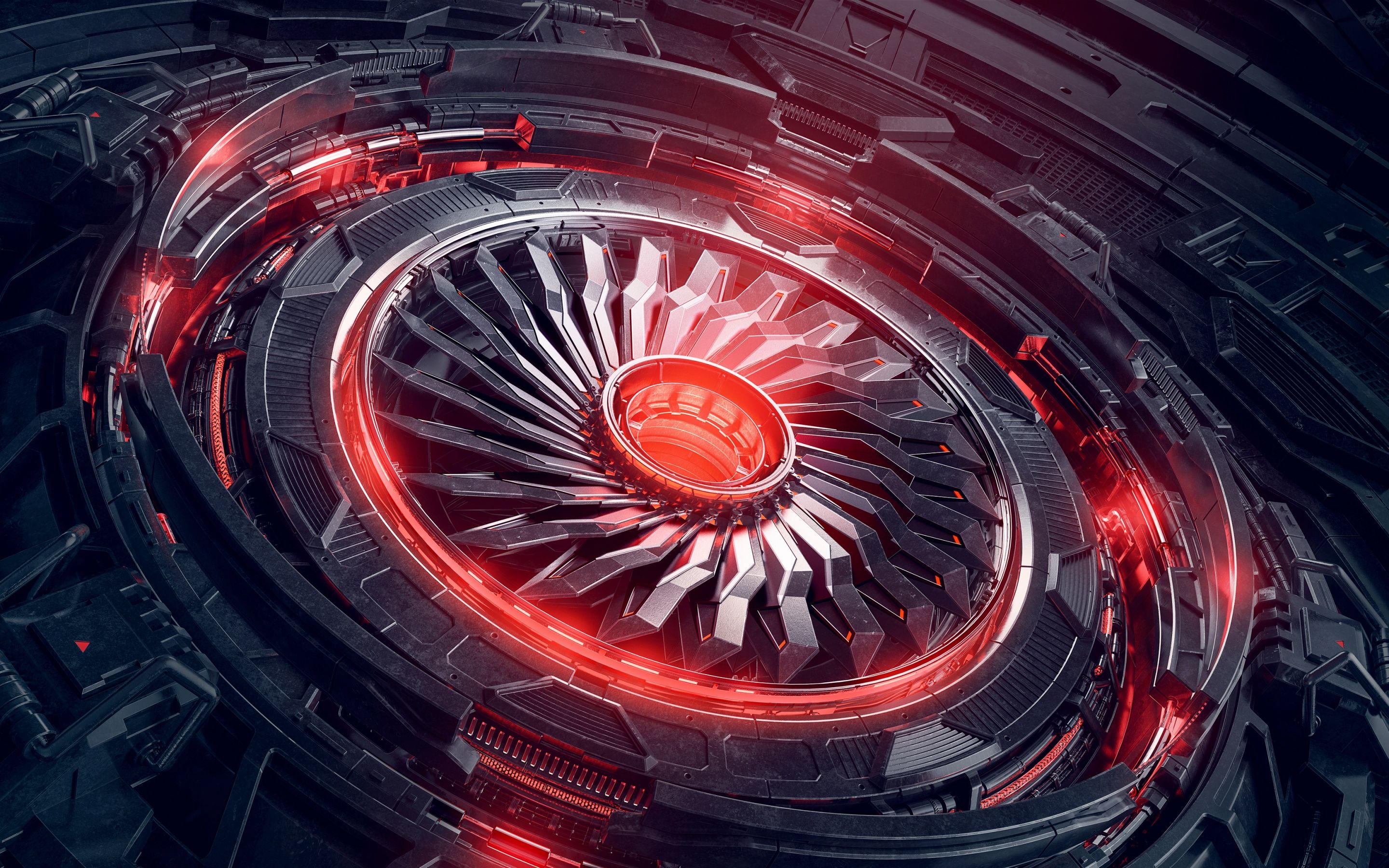 2880x1800 Futuristic Wallpaper 4K, 3D Render, Metal structure