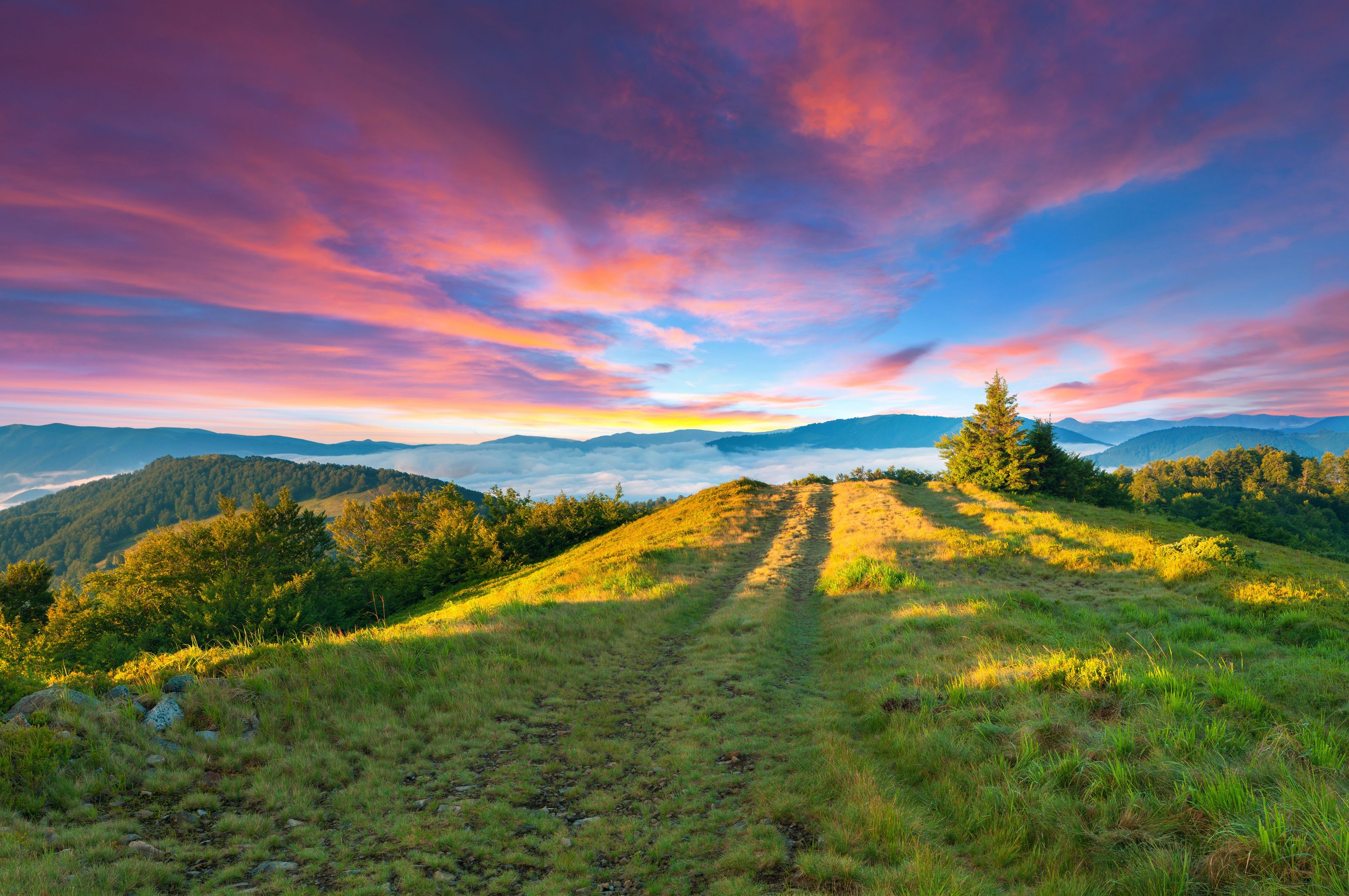 3200x2126 Colorful Summer Sunset In The Mountains Wall Mural