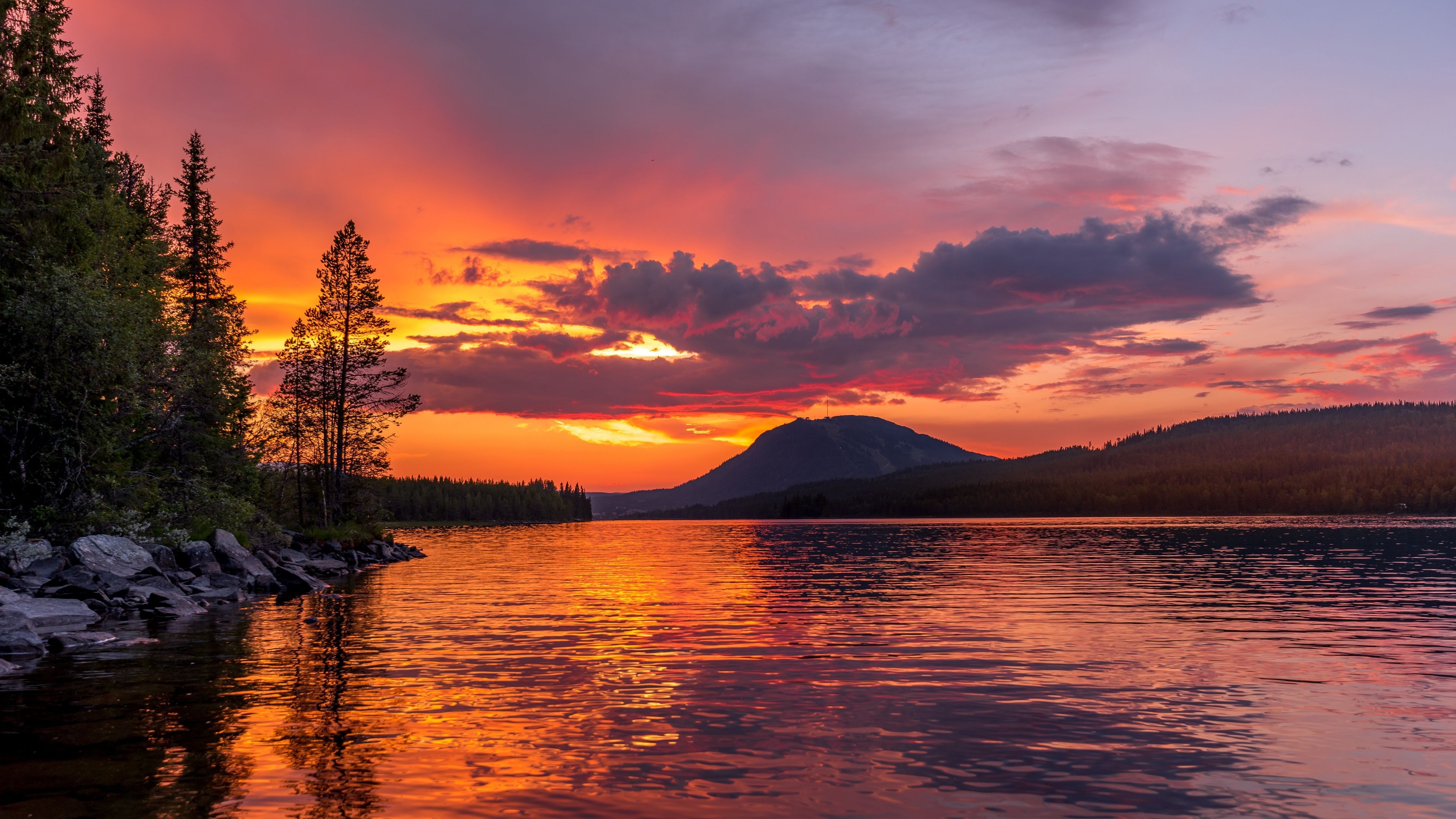 3840x2160 Wallpaper sunset, mountain, lake for mobile and desktop, section пейзажи, resolution 3840x2160