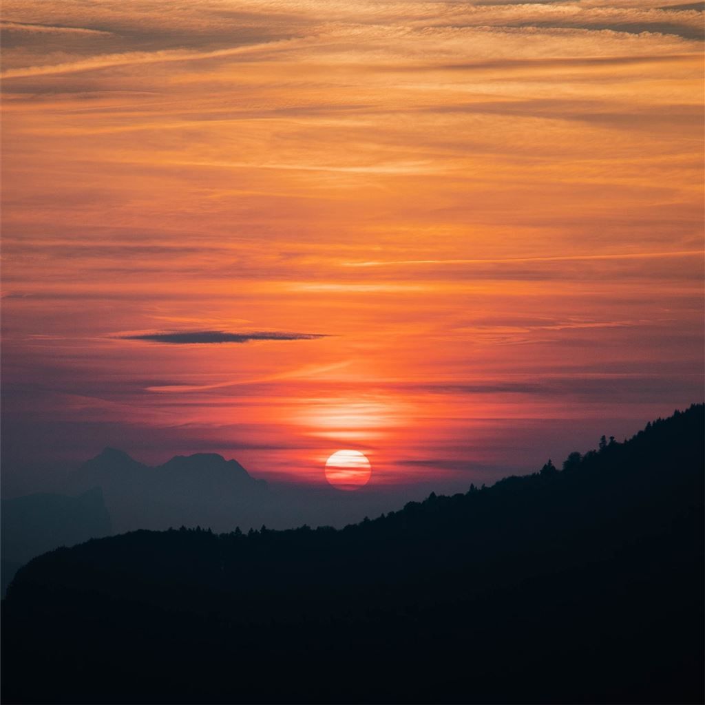 1024x1024 sunset mountains hill 4k iPad Wallpaper Free Download