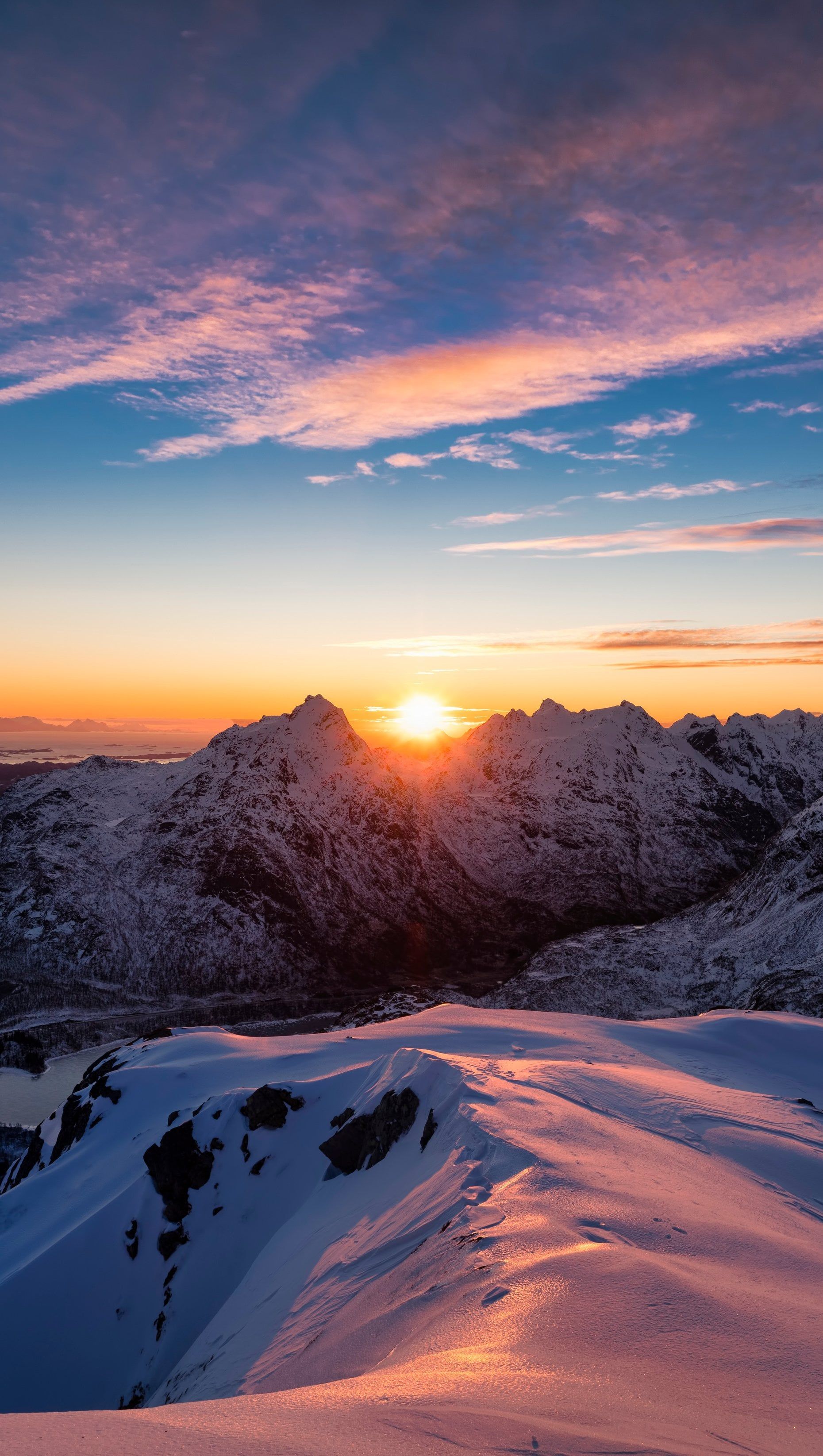 1860x3290 Sunset in snowy mountains Wallpaper 4K for iPhone and Mobile Phone