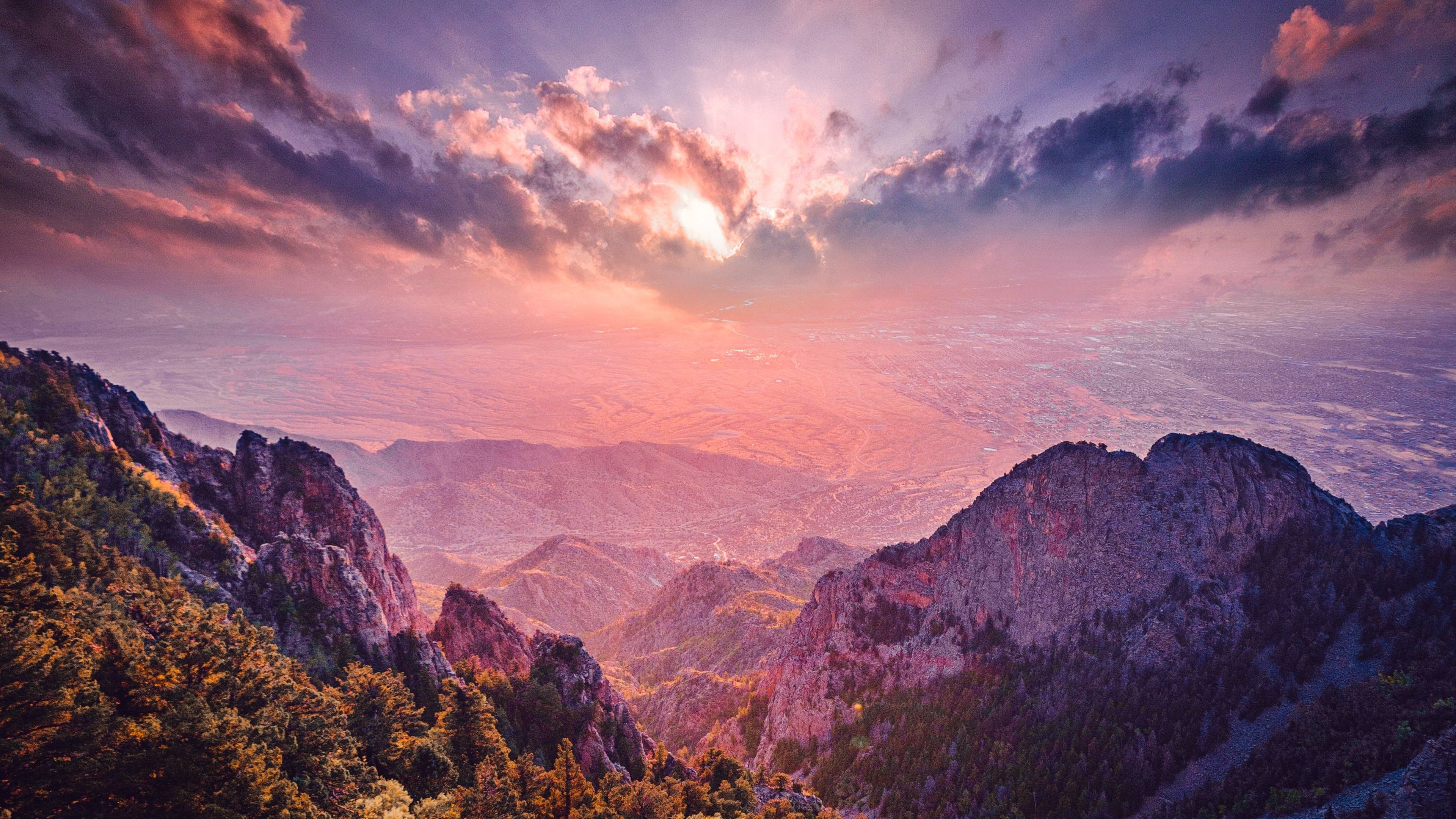 3840x2160 Mountain Peaks Wallpaper 4K, Sunset, Landscape, Cloudy Sky