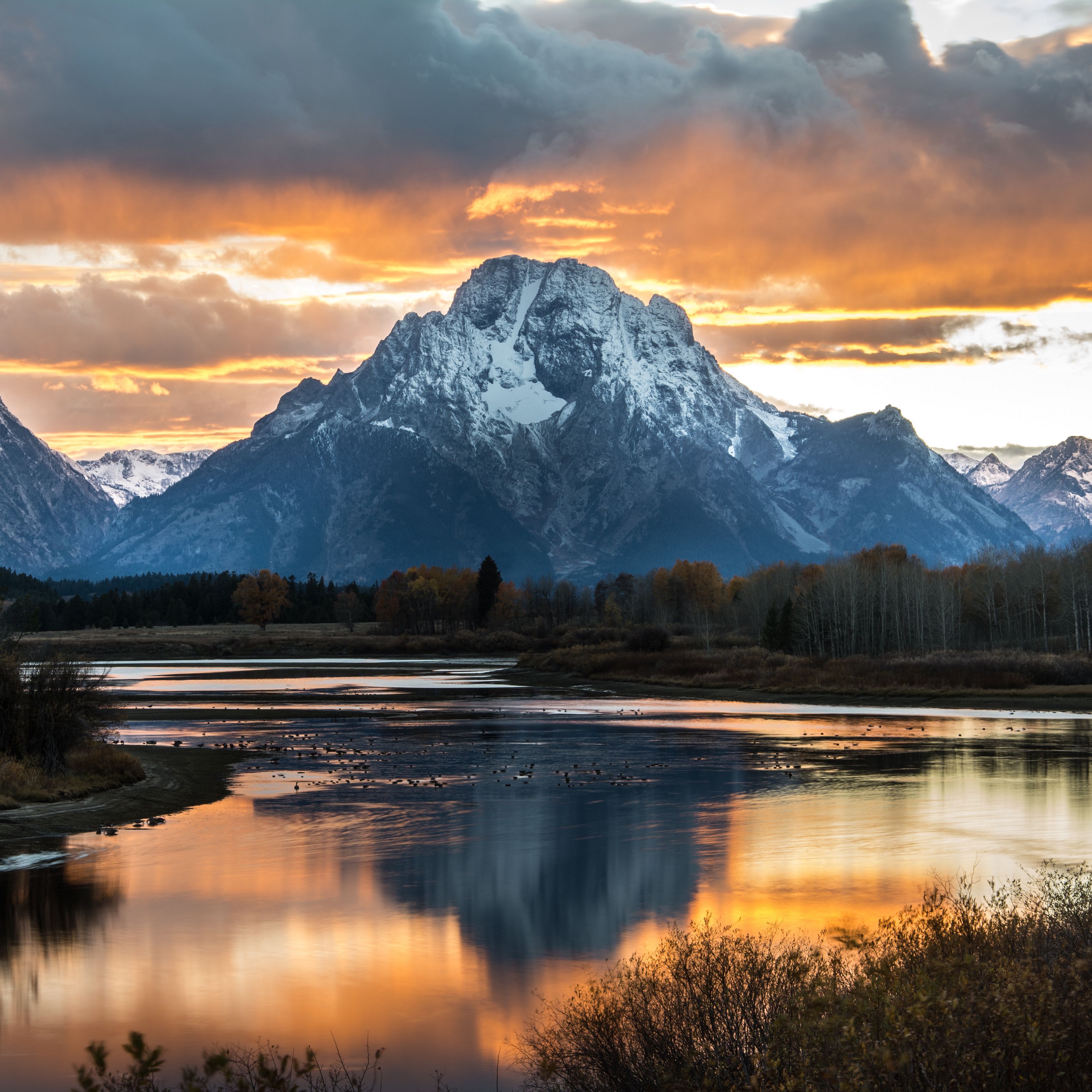 3415x3415 Download wallpaper 3415x3415 mountain, lake, sunset, sky, clouds, peak, landscape ipad pro 12.9 retina for parallax HD background