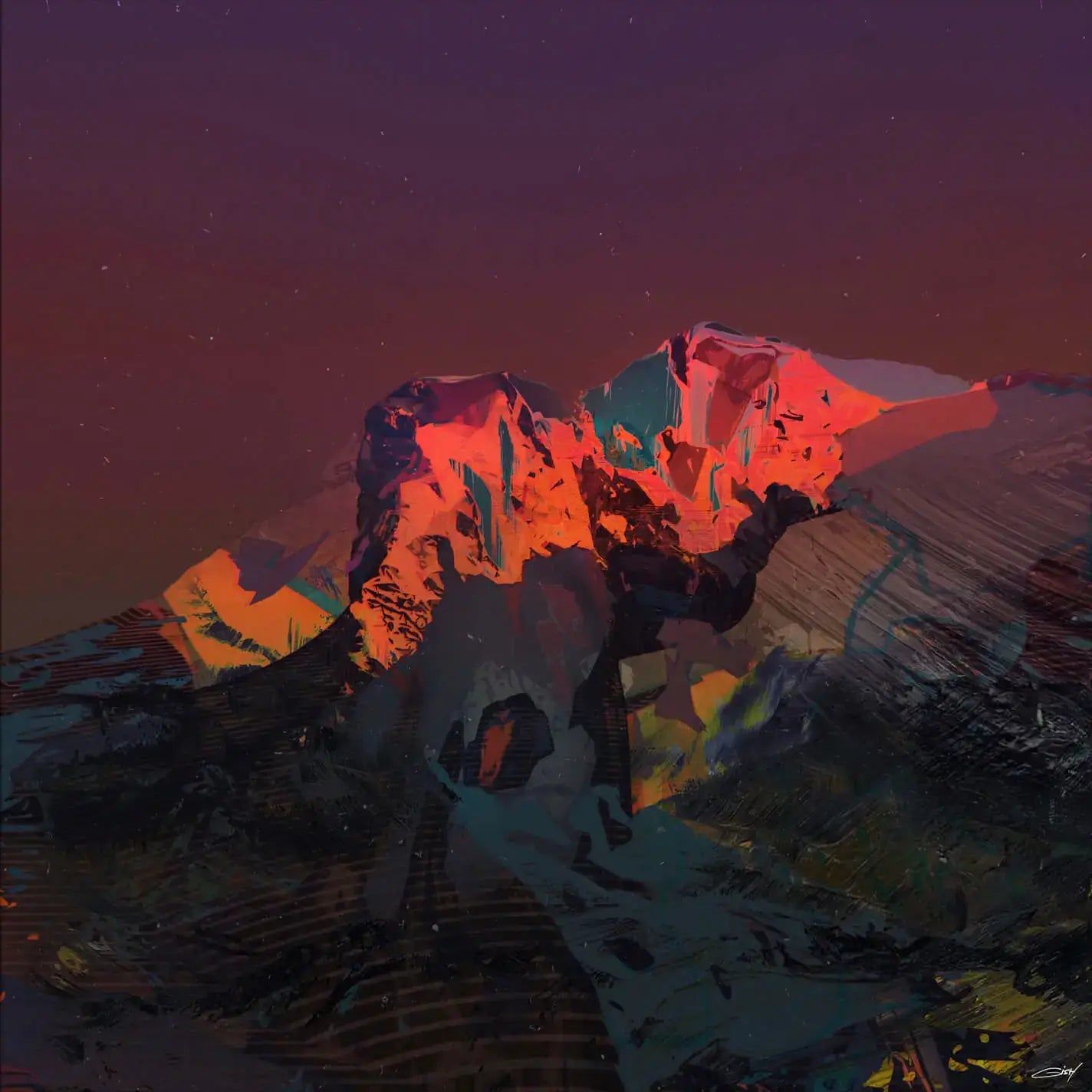 1424x1424 Abstract Mountain Sunset Wall Art. BIG Wall Décor