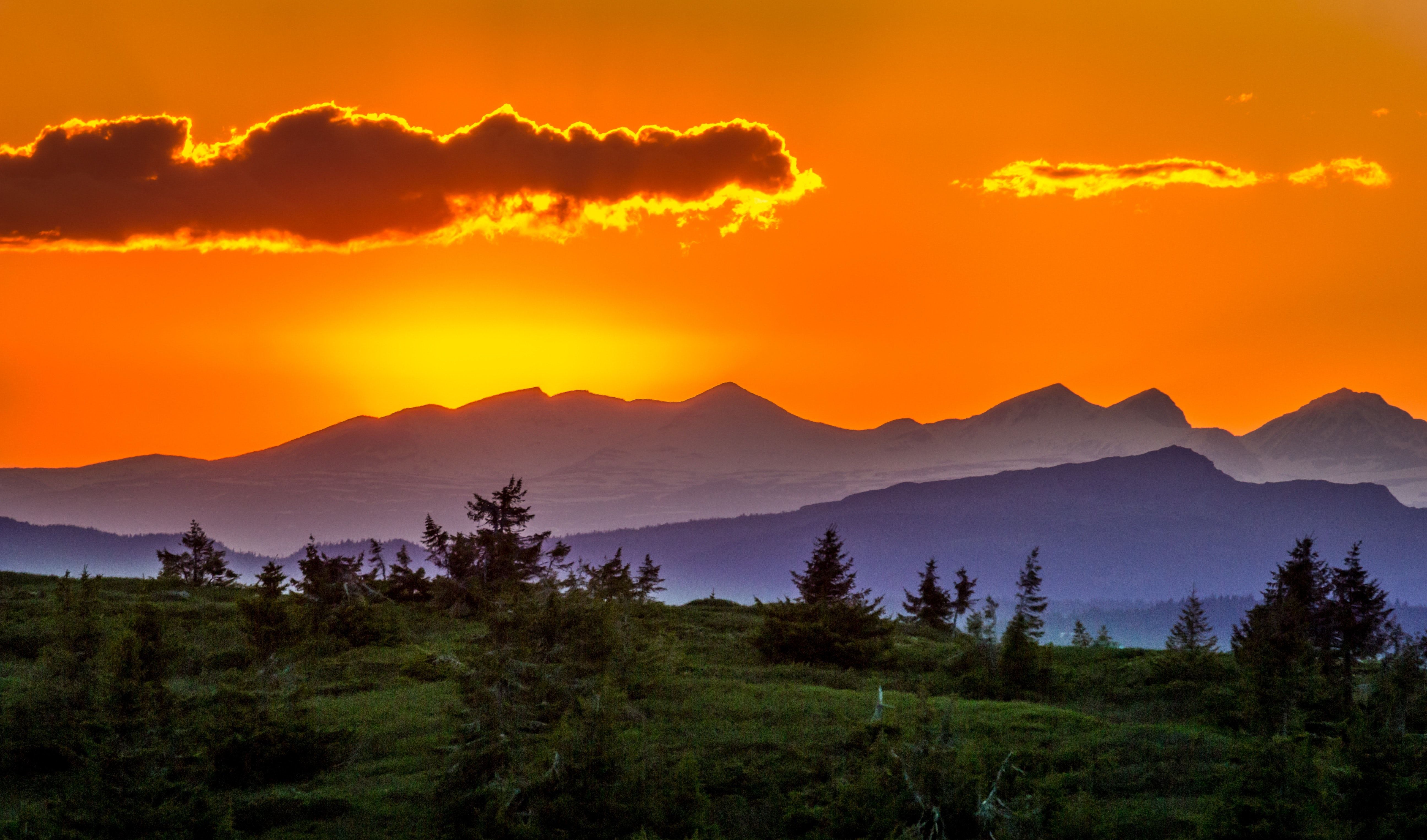 5183x3052 Free photo: Scenic View of Mountains Against Sky at Sunset, Beautiful, Clouds