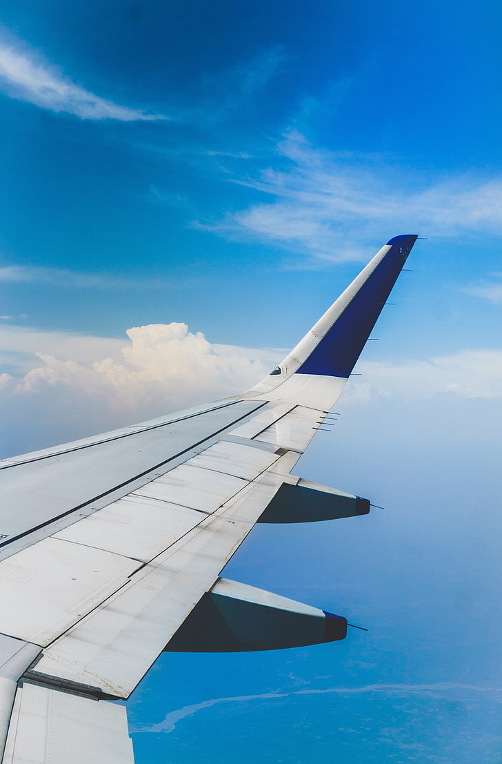 728x1107 HD wallpaper: white aircraft wing, top view, sky, flight, airplane, air vehicle