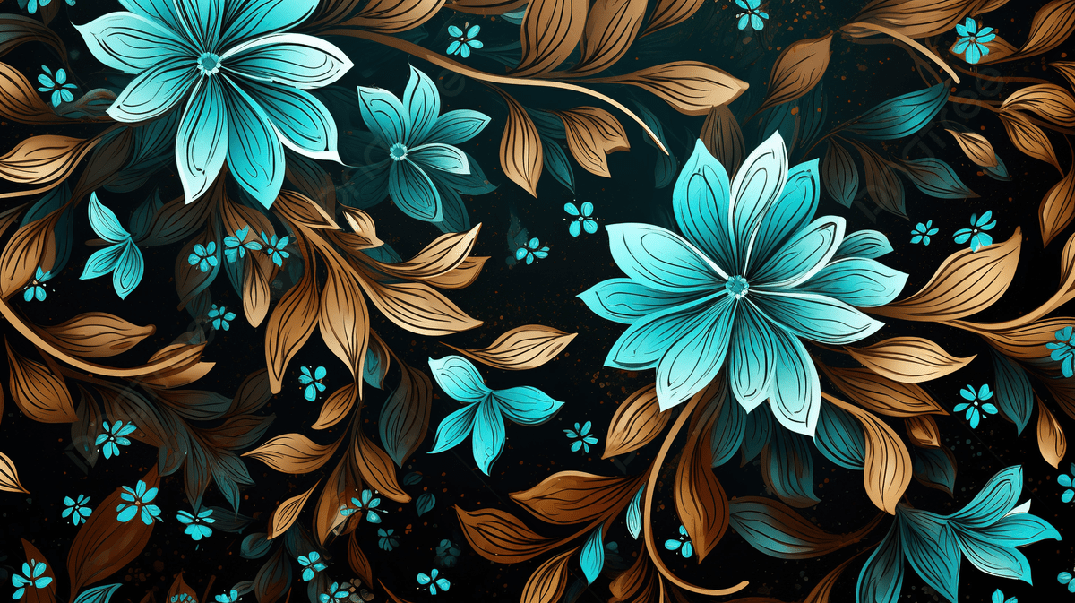 1200x673 Boho Inspired Blue Teal Turquoise Brown Floral Pattern Abstract Watercolor Hand Drawn Design On Dark Brown Background, Wallpaper Pattern, Seamless Wallpaper, Vintage Wallpaper Background Image And Wallpaper for Free Download