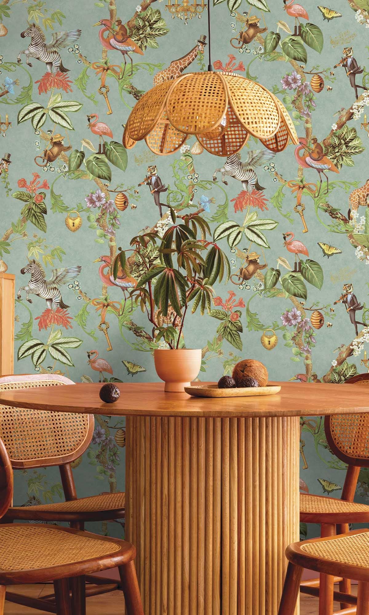1200x2000 Soft Teal Magical Safari Wallpaper R10095