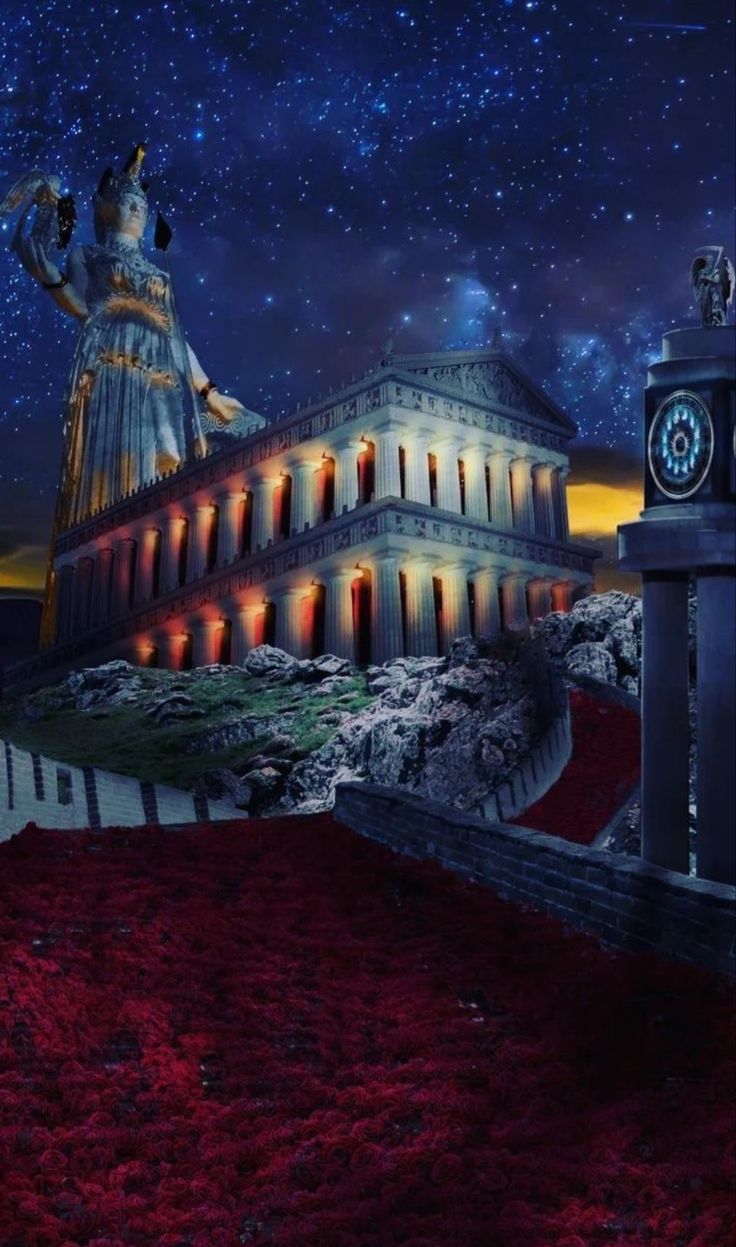 736x1247 Saint Seiya Digital Painting. Saint seiya aesthetic, Temple of poseidon wallpaper, Temple under starry sky