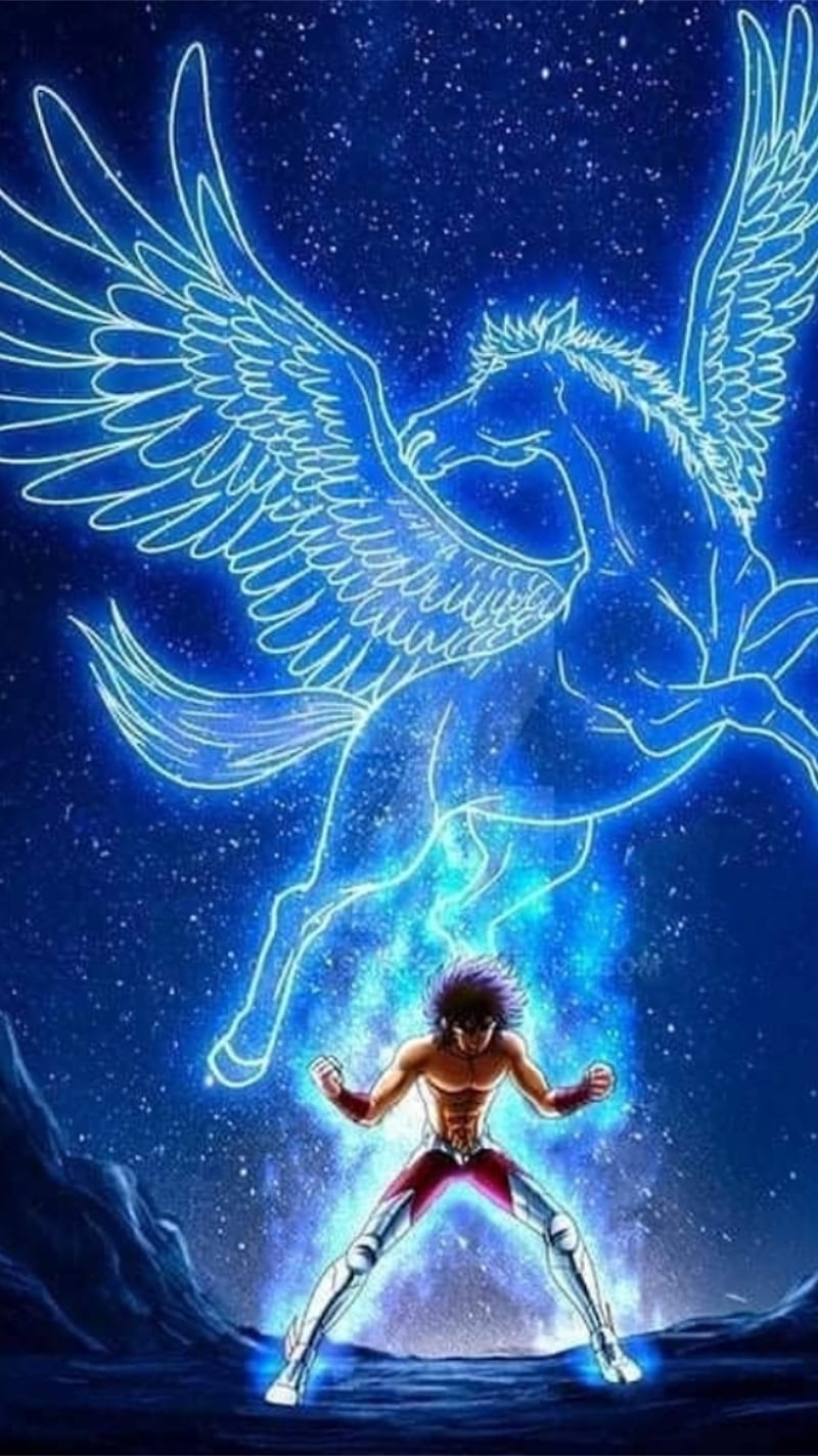 800x1423 Pegasus Saint Seiya, electric blue, art, HD phone wallpaper