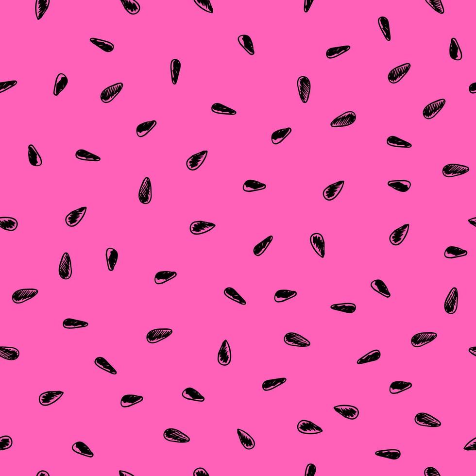 980x980 Seamless pattern with hand drawn watermelon's seeds vector illustration. Summer, bright, party fabric texture with seeds on isolated pink background