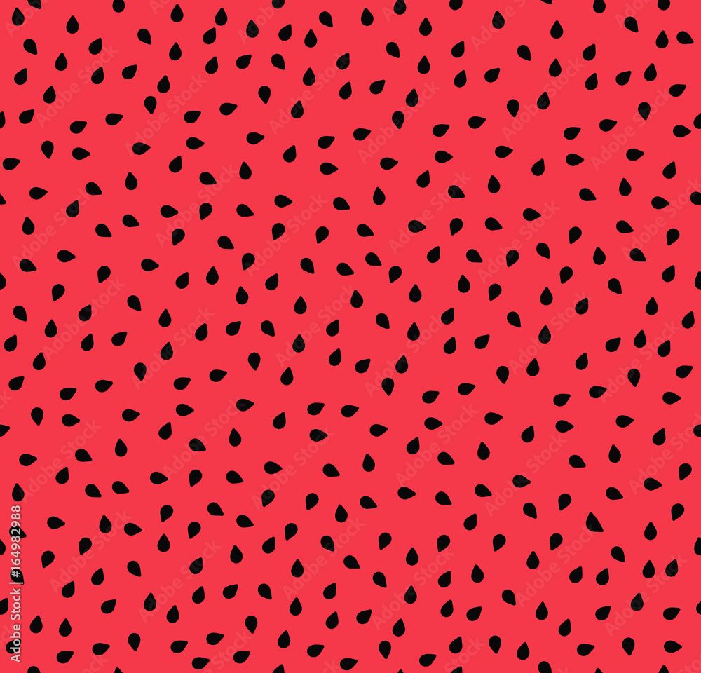 1000x960 Watermelon seeds summer seamless pattern, black seeds on red background Stock Vector