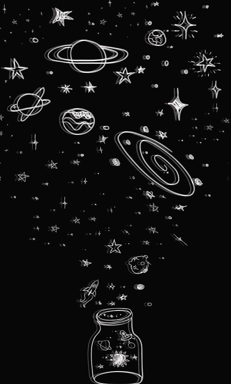 800x1328 Cute Black Aesthetic Galaxy Jar, Dark Doodle, HD phone wallpaper