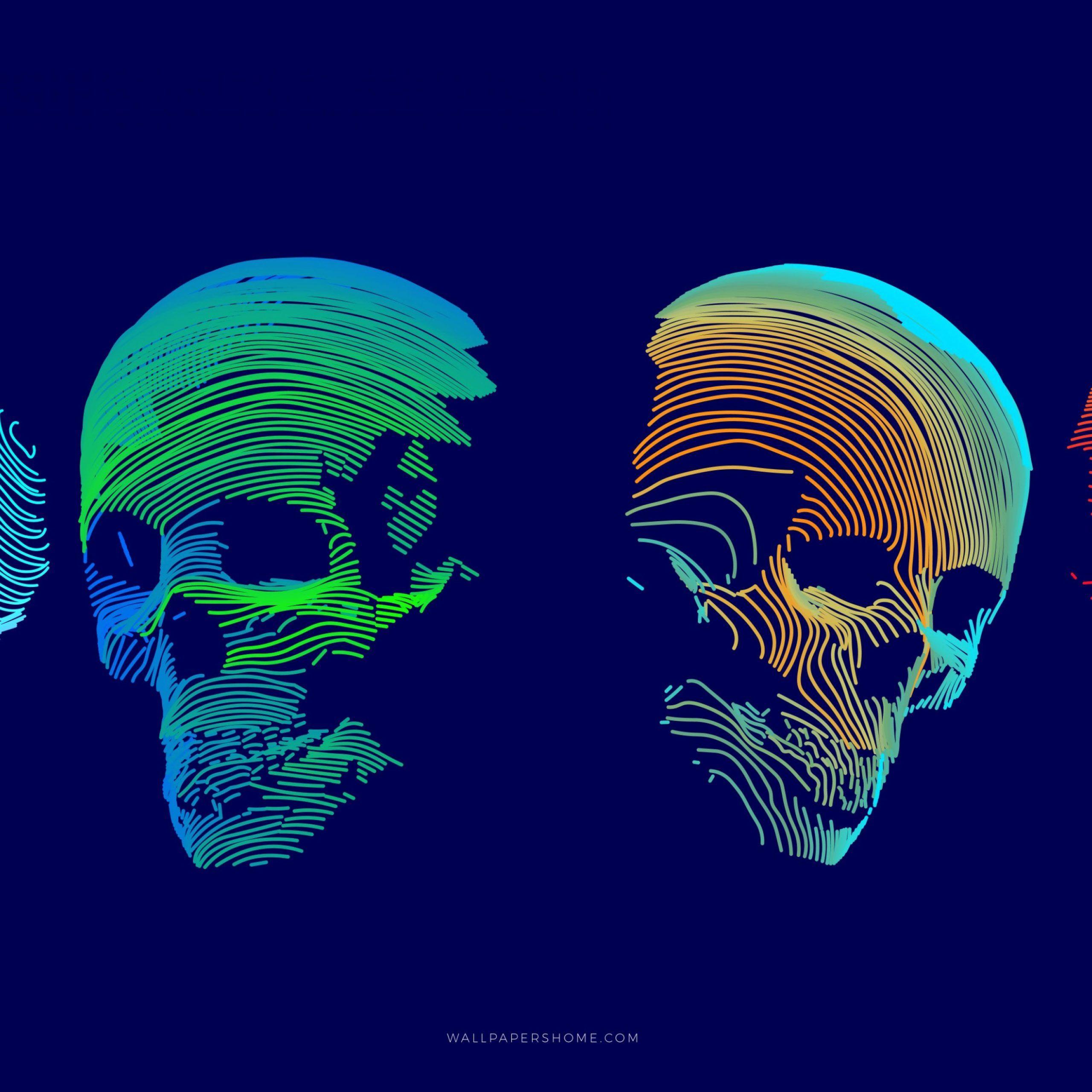 2560x2560 Wallpaper abstract, 17D, colorful, skull, 17k, Abstract