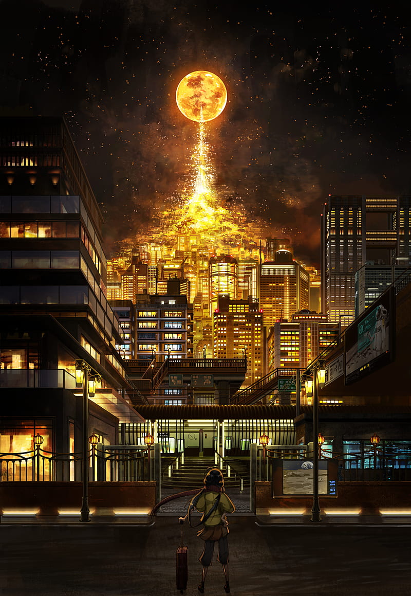800x1159 Japan Moon, city, night, HD phone wallpaper