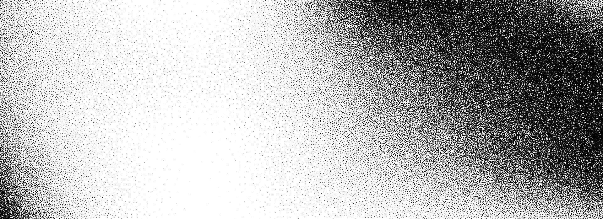 1920x698 Stippled grain gradient texture background. Black dotted noisy gradation wallpaper. Rough grungy sand dot backdrop. Gritty distressed speckle and grit particle overlay for poster, flyer, banner