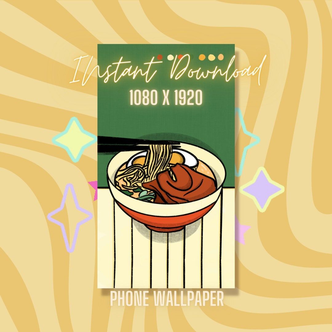 1080x1080 Kawaii Ramen Phone Wallpaper, Noodle Art digital Download