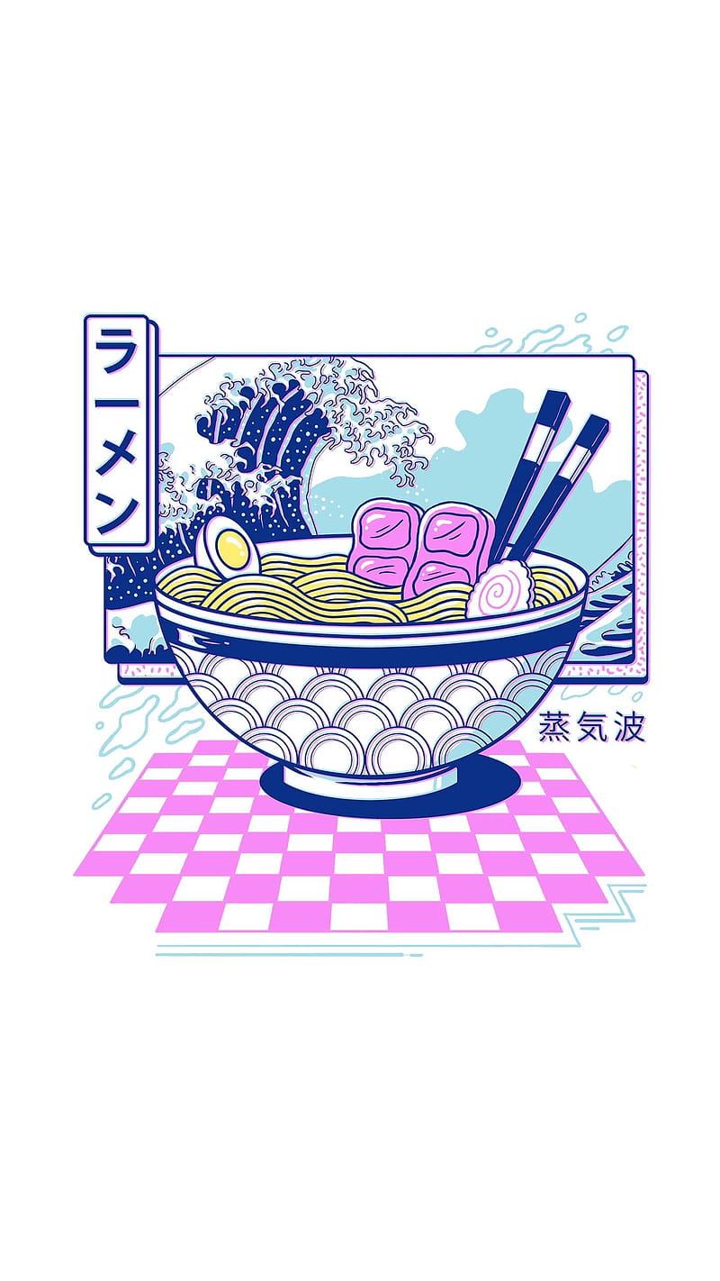 800x1422 White background, ramen, kanji, vaporwave, artwork, minimalism, HD phone wallpaper