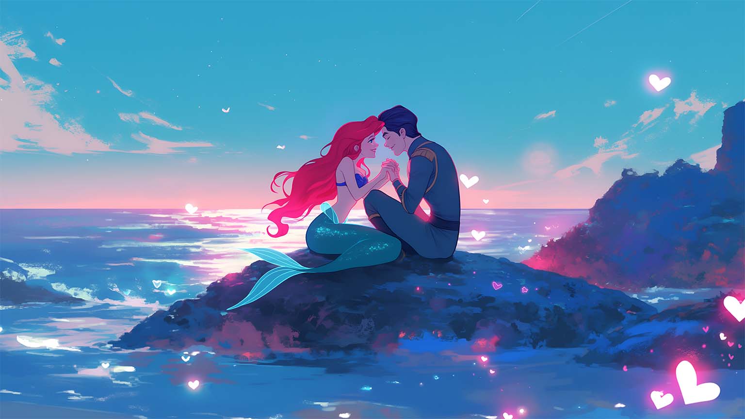 1536x864 Ariel and Prince Eric Love Valentines Desktop Wallpaper