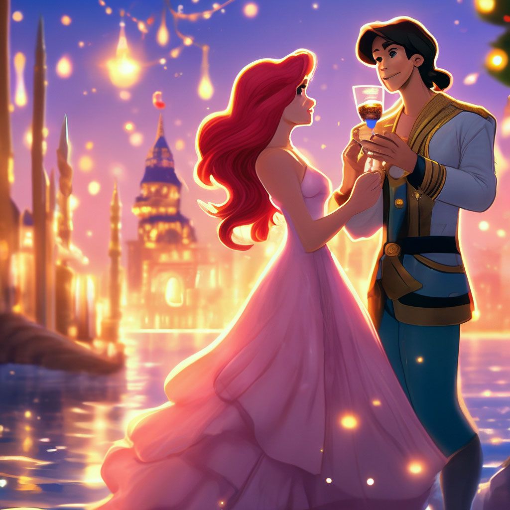 1024x1024 The little mermaid Ariel celebrates the New Year in a pink dress with Prince