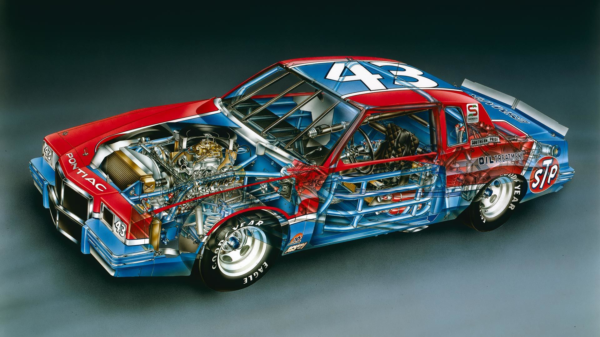1920x1080 Kimble Cutaways: 1982 Richard Petty No. 43 Pontiac Grand Prix