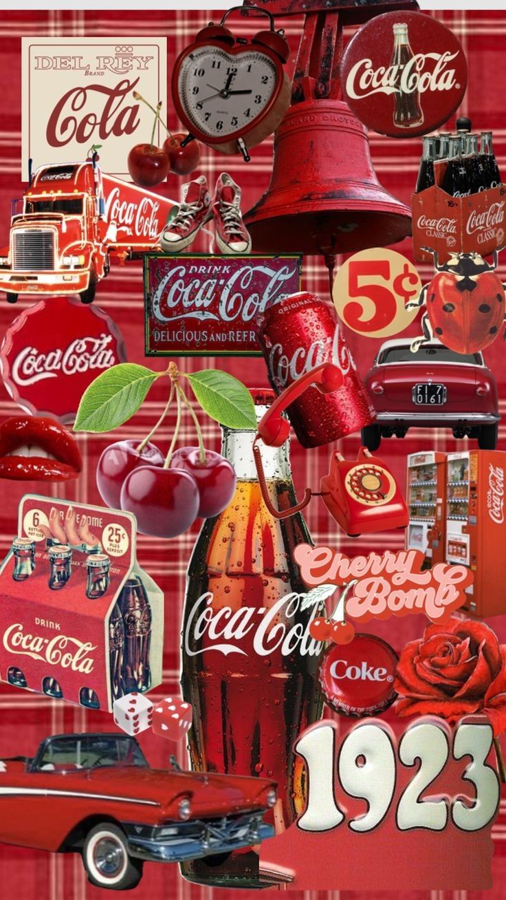 736x1308 Vintage Coca Cola Memorabilia Collage. Coke Cola Aesthetic Wallpaper, Coca Cola Products Collage, Coca Cola Collage