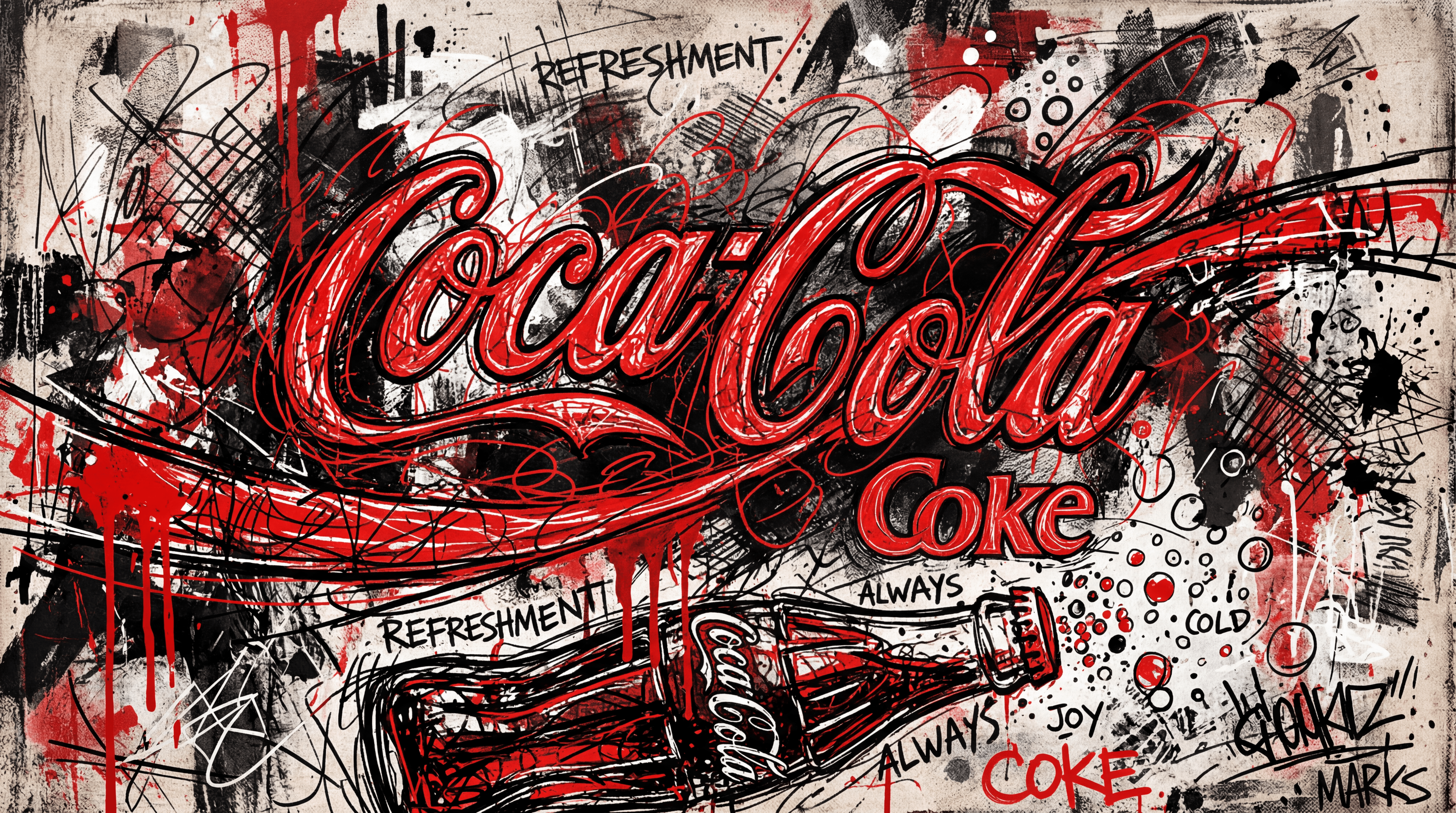 5504x3072 Coca Cola 5K Ultra HD: Red Graffiti Pop Art Wallpaper By QuantumCuratorx3072