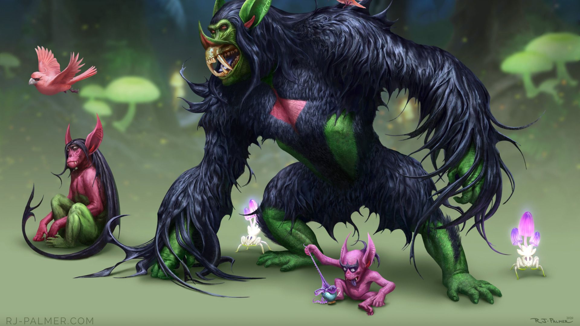 1920x1080 Artist who worked on the Detective Pikachu movie draws up a realistic Grimmsnarl family