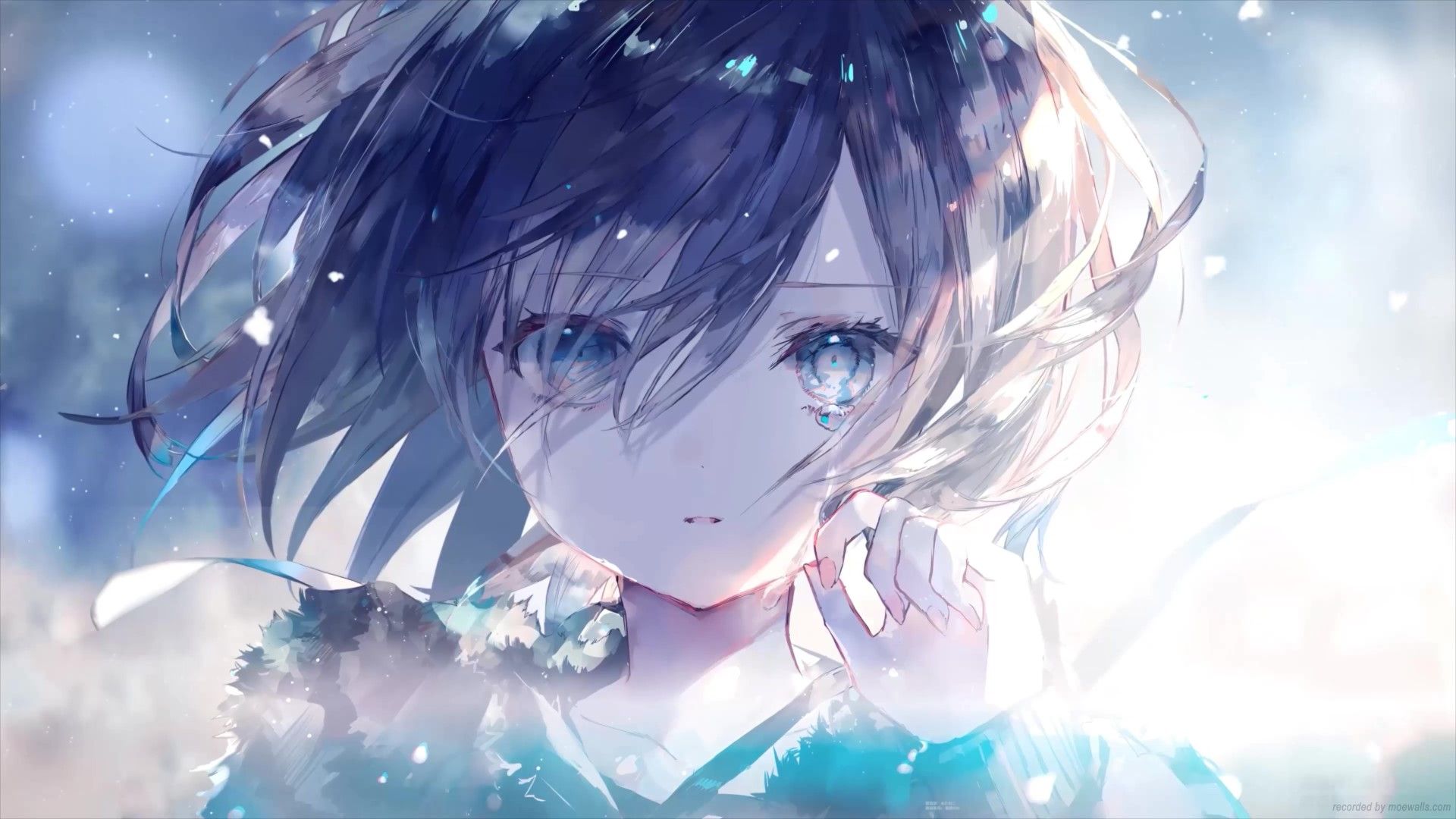 1920x1080 Winter Anime Girl Crying In The Snow Live Wallpaper