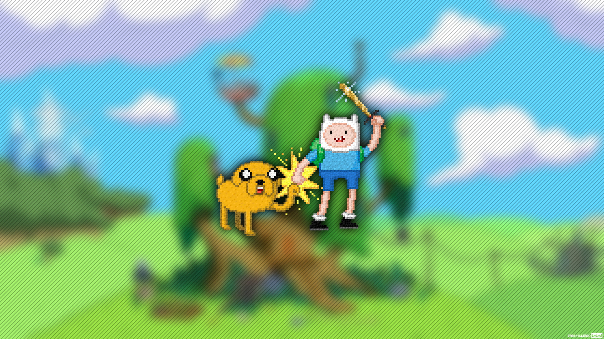 1920x1080 Adventure Time digital wallpaper, Adventure Time, pixel art, Trixel, Jake the Dog HD wallpaper