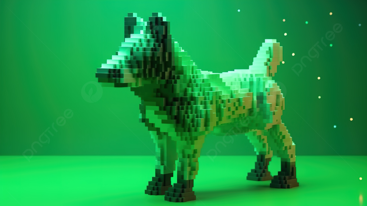1200x673 Pixelated Image Of A Dog Standing On A Green Background, 3D Pixel Animal With Copy Space Banner Wallpaper Pixel Muse With Green Background 3D Render, HD Photography Photo, Pixel Background Image And